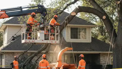Tampa, FL emergency tree service crew clearing storm-damaged fallen tree hazard