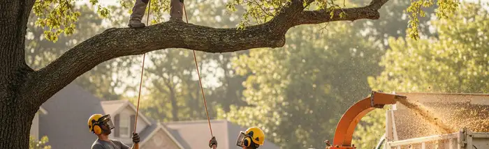 Tree trimming crew serving Tampa, FL for safe, professional tree care on the homepage hero image