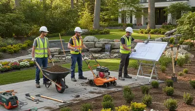 Tampa, FL tree service team trimming trees for landscape design and storm preparation