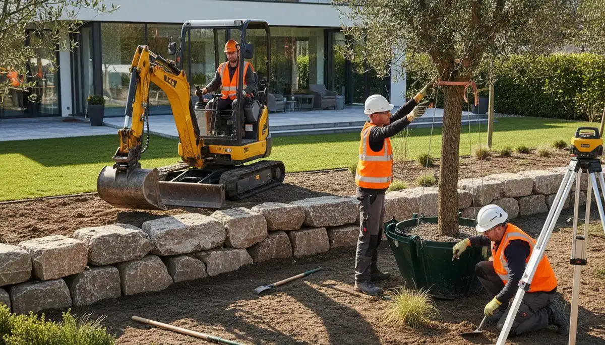 Tampa, FL tree service crew trimming trees for landscape design and storm-ready outdoor spaces