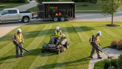 Tree service crew trimming trees in Tampa, FL for lawn care and yard maintenance