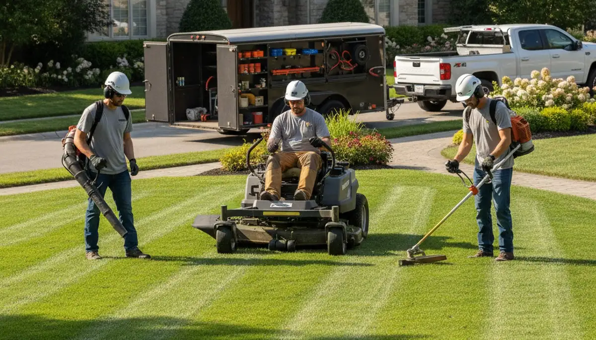 Tree service crew providing lawn care in Tampa, FL for healthy yards and tree trimming needs