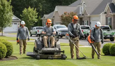 Tampa, FL tree service crew trimming trees for healthy lawns and yard care