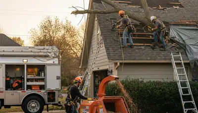 Tampa, FL tree crew removing storm damage debris for safe property cleanup and hazard removal