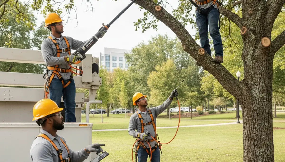 Tampa, FL arborist inspecting tree disease symptoms for treatment and recovery