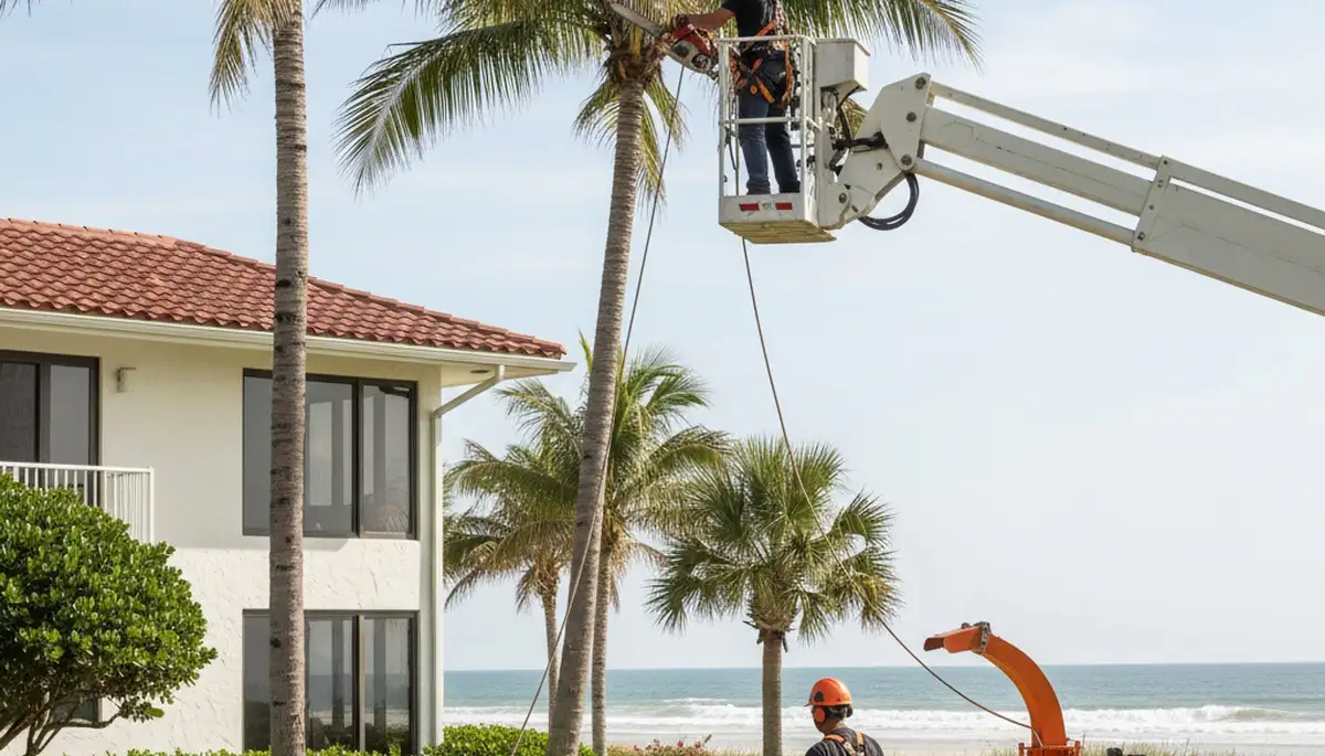 Tree service crew trimming trees in Tampa, FL for safe, professional property maintenance
