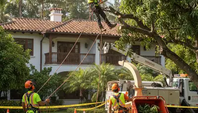 Tree service crew in Tampa, FL trimming trees for safe, professional property maintenance
