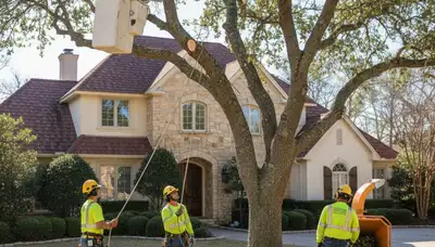 Tree service team trimming trees in Tampa, FL for safe, professional property maintenance