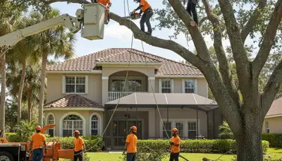 Tree service crew trimming trees in Tampa, FL for safe, professional property care