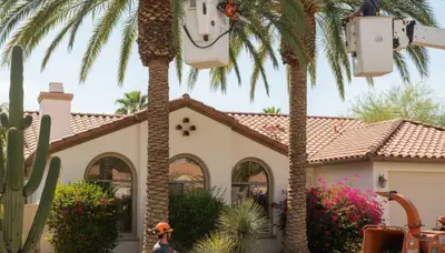 Tree service crew trimming trees in Tampa, FL for safe, professional property maintenance