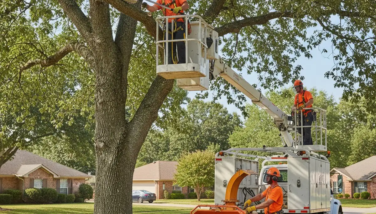 Tree trimming crew in Tampa, FL improving tree health and reducing hazards on a residential property